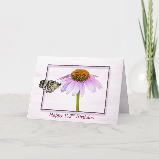 102nd Birthday Butterfly on Cone Flower Kort (Framsida)