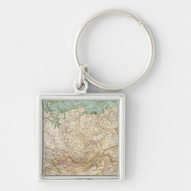 10304 Asiatiskt Ryssland Fyrkantig Silverfärgad Nyckelring (Framsidan)