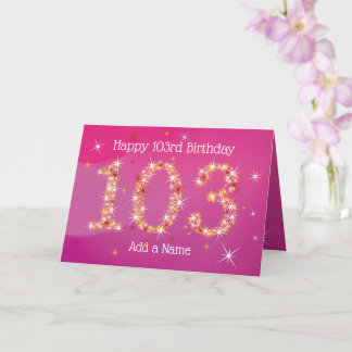 103-årsdag - Stjärnnummer - Rosa - 103 år Kort