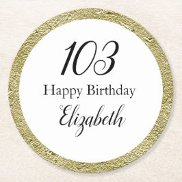 103-årsdag Svart Vit och Guld Underlägg Papper Rund