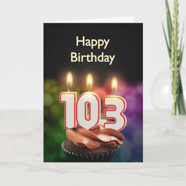 103:e födelsedagen med tårta och ljus kort (Framsida)