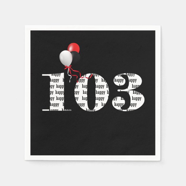 103:e Födelsedagsfestens ballonger Pappersservett (Framsidan)