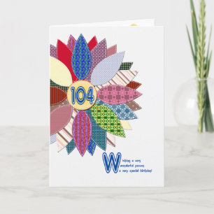 104 gammala år, sytt blommafödelsedag kort