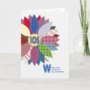 105-årsdag för syster, sydd blomma kort