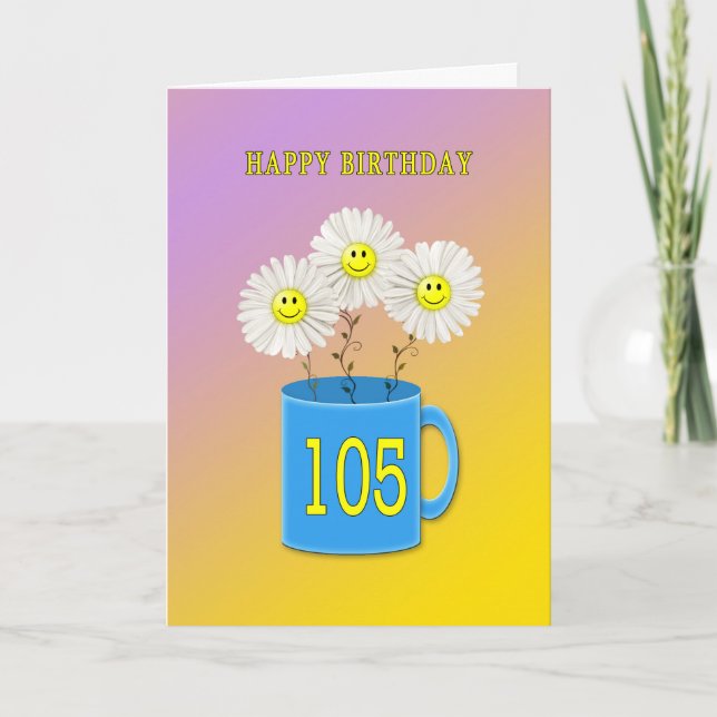 105:e födelsedag med lycklig-leende blommor kort (Framsida)