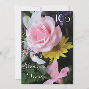 105:e födelsedagsfirandet!-Rosa ros Bouquet Inbjudningar