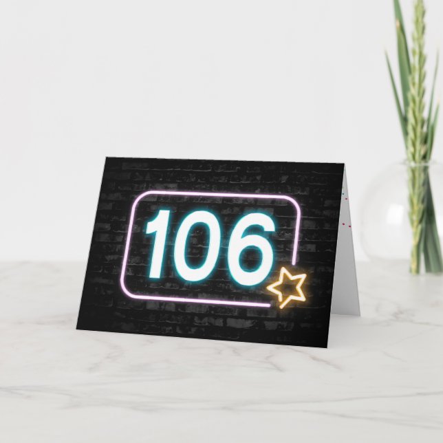 106:e födelsedag Neon-skylt på tegelvägg Kort (Framsida)