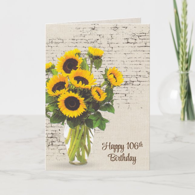 106:e födelsedagen: Solrosblomma Bouquet på brick Kort (Framsida)