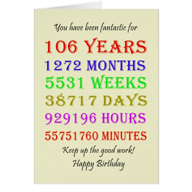 106:e födelsedagsmilstolpar hälsningskort (Framsidan)