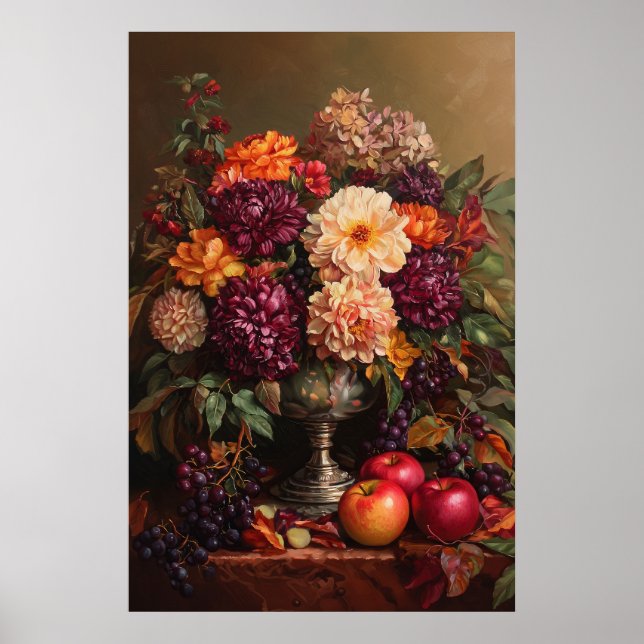 1073 Höstblommor och äpplen Poster (Framsidan)