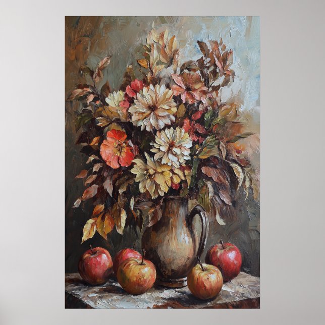 1074 Höstblommor och äpplen Poster (Framsidan)