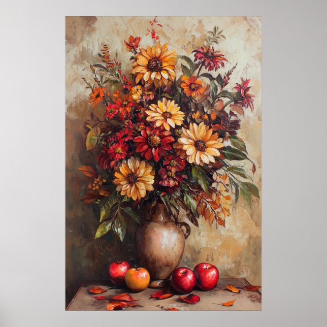1076 höstblommor och äpplen poster (Framsidan)