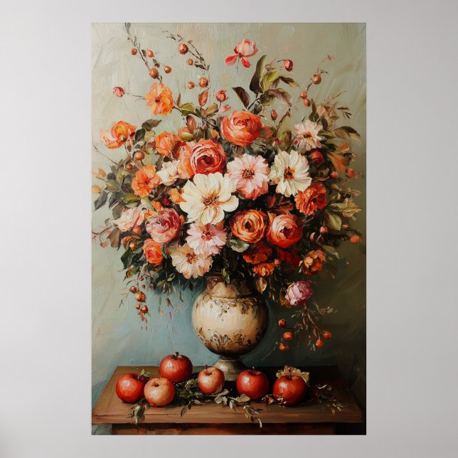 1077 höstblommor och äpplen poster (Framsidan)