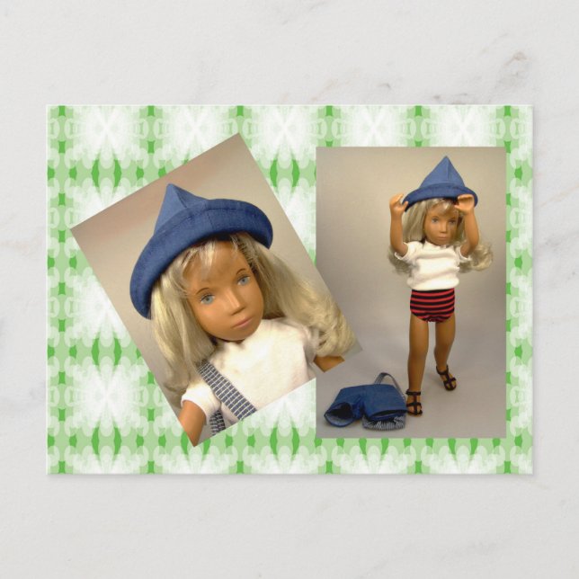 107 Blonde Gingham Holiday Postkarte Helg Vykort (Framsida)