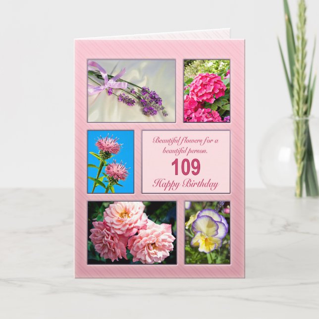 109. födelsedag, härligt blommakort kort (Framsida)