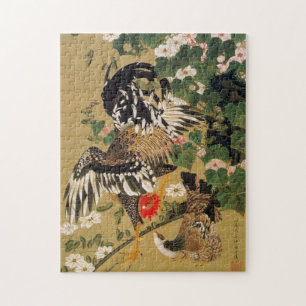 10. 芙蓉双鶏図, kinesisk hibiskus för 若冲 & tupp, pussel
