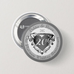 10,11,20,25,70 Bröllop-årsdagen Heart Emblem Knapp