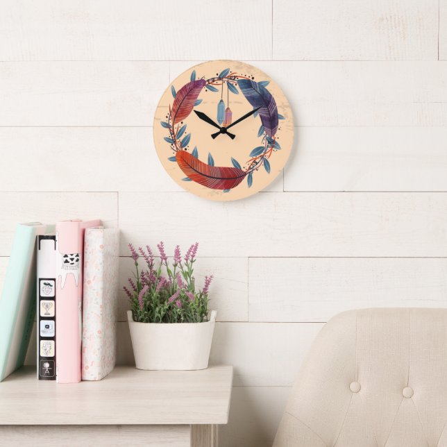 10,75" Boho-mönstrad rund akrylväggklocka Stor Klocka (Läsesal)