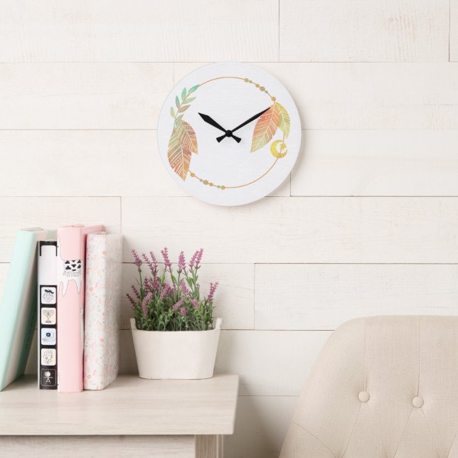 10.75" Boho Patterned Round Acrylic Wall Clock Stor Klocka (Läsesal)