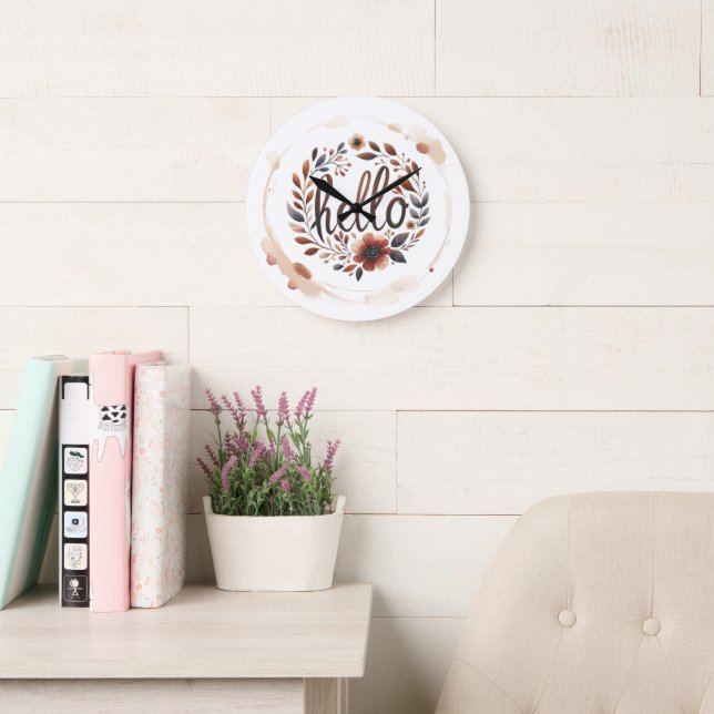 10.75" 'Hello' Boho Round Acrylic Wall Clock  Stor Klocka (Läsesal)