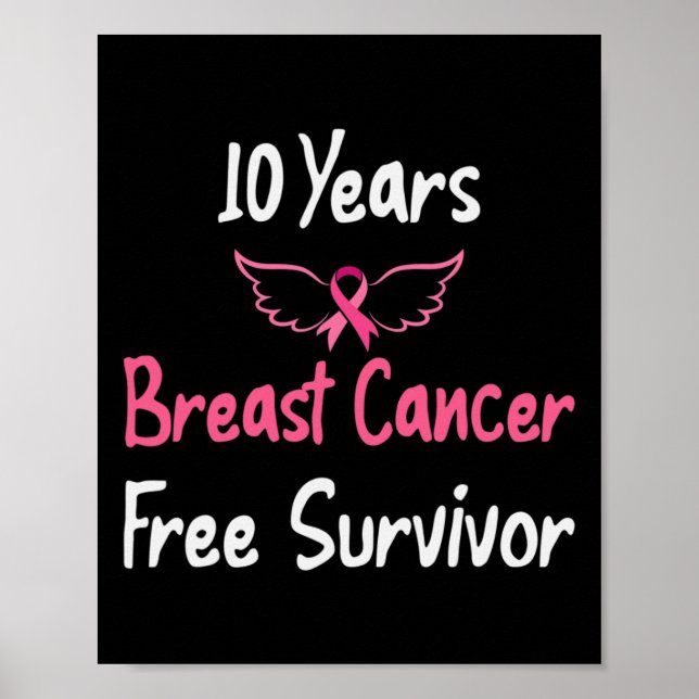 10 år Bröstcancerfri Rosa Bröstcancer Sur Poster (Framsidan)