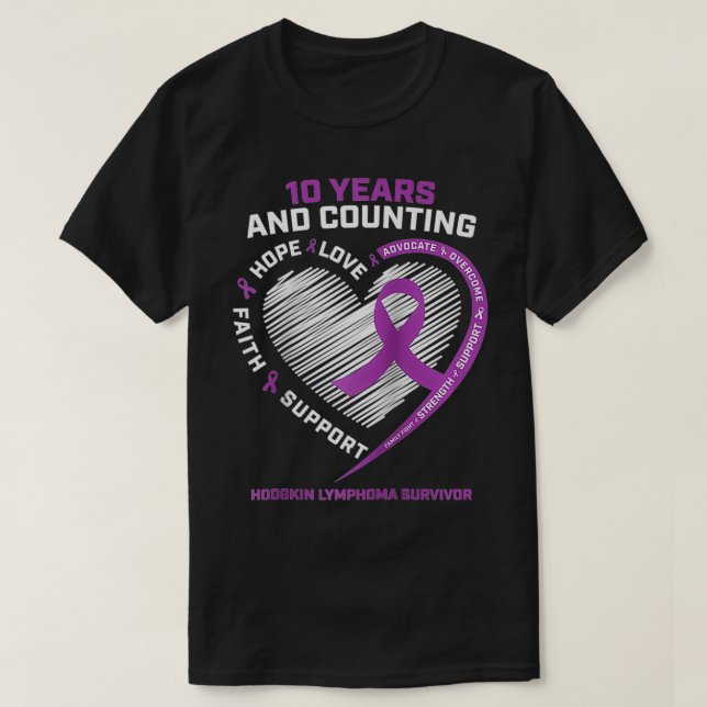 10 år Cancerfria gåvor Kvinnor Hodgkins lymfom T Shirt (Design framsida)