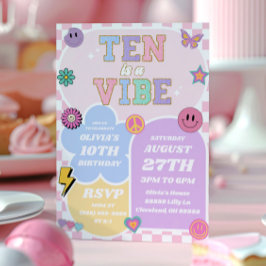 10 är en Vibe Preppy Patch 10:e Födelsedagsfesten Inbjudningar