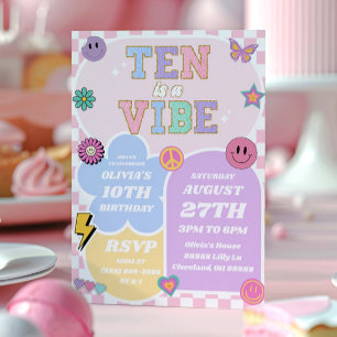 10 är en Vibe Preppy Patch 10:e Födelsedagsfesten Inbjudningar
