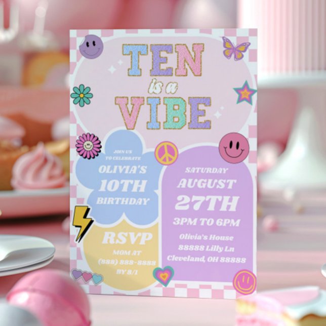 10 är en Vibe Preppy Patch 10:e Födelsedagsfesten Inbjudningar (Skapare uppladdad)