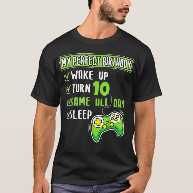 10 år Gamer Boy 10 Perfektens födelsedag T Shirt (Framsida)