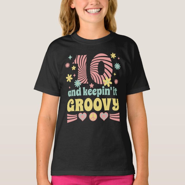 10 år gammal tionde födelsedagen Groovy Vintage Gi T Shirt (Framsida)