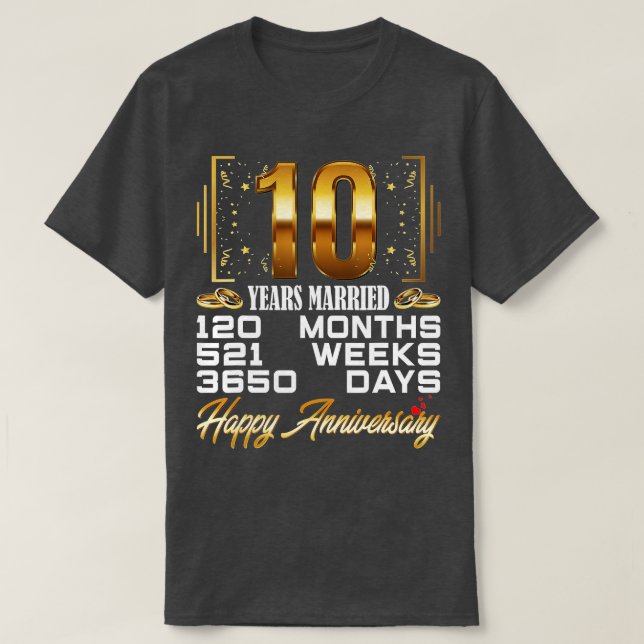 10 år Gift - 10:e Bröllop-årsdagen T Shirt (Design framsida)