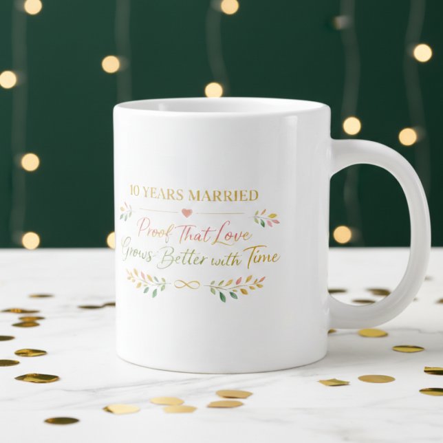 10 år gift elegant årsdagspresent mugg jumbo mugg (Skapare uppladdad)