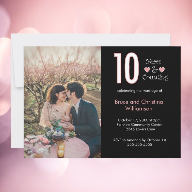 10 år och räknar årsdag Personliggör Inbjudningar (A 10th anniversary party invitation with a customizable picture and text)