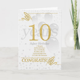 10 år Sober Birthday Faux Guld Glitter Kort