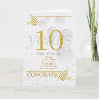 10 år Sober Birthday Faux Guld Glitter Kort