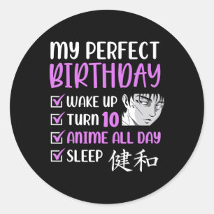 10-årig Anime Födelsedagsfest 10th Boy Girl 10 Runt Klistermärke