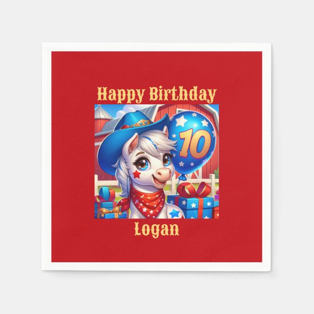 10-årig cowboyponi i lycklig pappersservett (Framsidan)