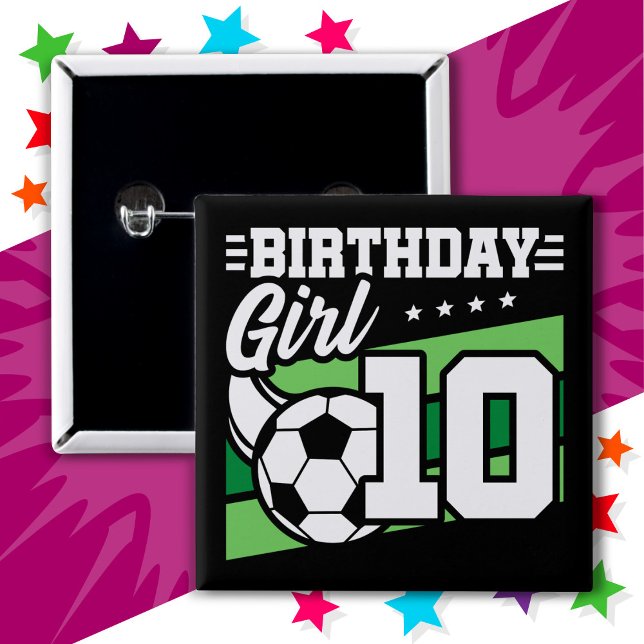 10-årig fotbollsmatch 10:e födelsedagsflicka knapp (Skapare uppladdad)