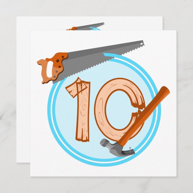 10-årig pojk-byggaren verktyg-födelsedagskalender inbjudningar (Fram/baksida)