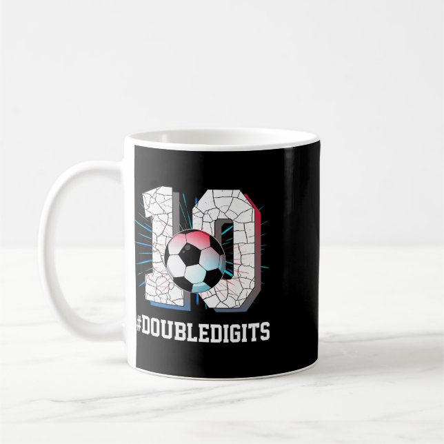 10-årig pojke 10 dubbla siffror födelsedag fotboll kaffemugg (Vänster)