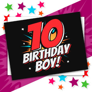 10-årig superhjälte födelsedags-pojke 10-årsdag vykort