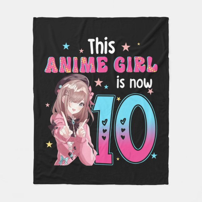 10-åriga flickor Kawaii ger anime Girl 10 BIR Fleecefilt (Framsidan)
