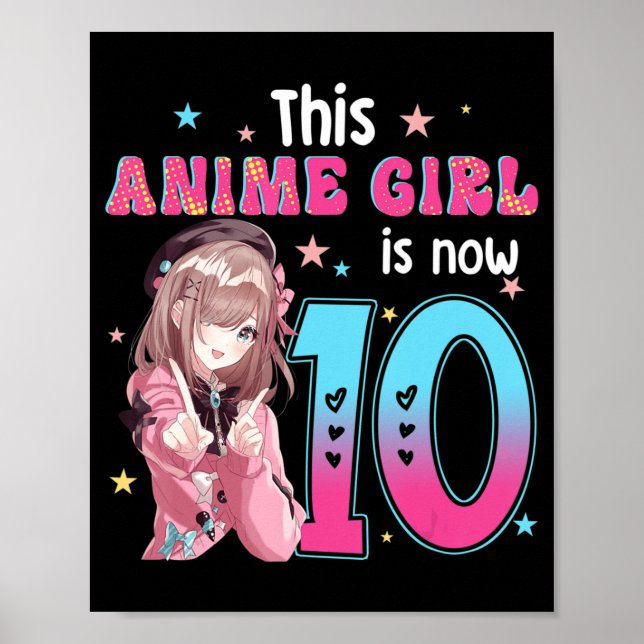 10-åriga flickor Kawaii ger anime Girl 10 BIR Poster (Framsidan)