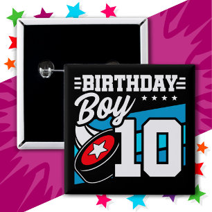 10-åriga Hockey Party Theme 10:e födelsedagspojken Knapp