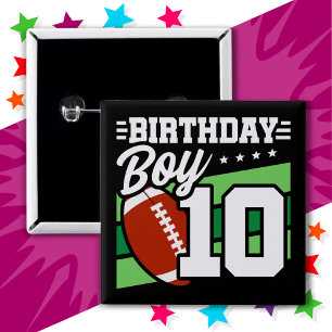 10-åriga Party-temat 10:e födelsedagspojken Knapp