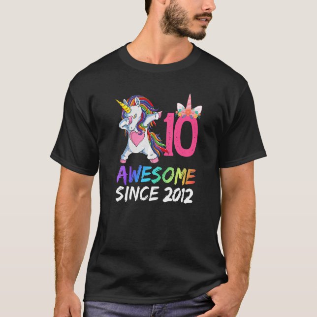 10-åriga Unicorn Dabbing 10:e födelsedagsflickan U T Shirt (Framsida)