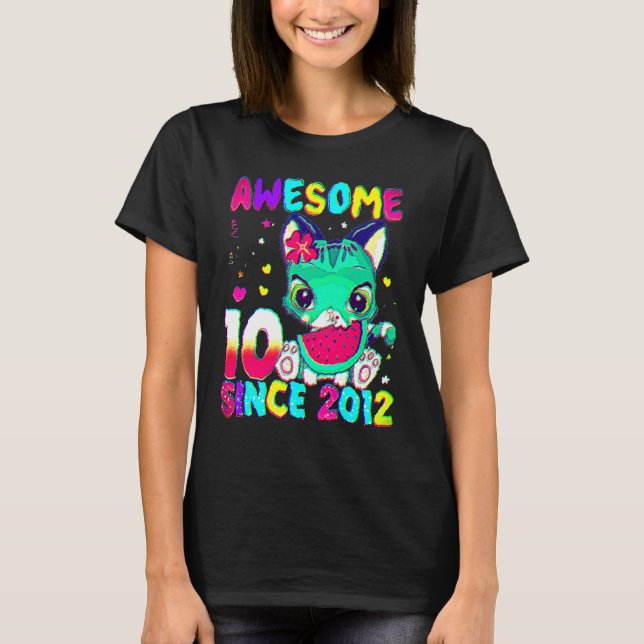 10 års ålder 10:e födelsedag flickor Cute Cat Fant T Shirt (Framsida)