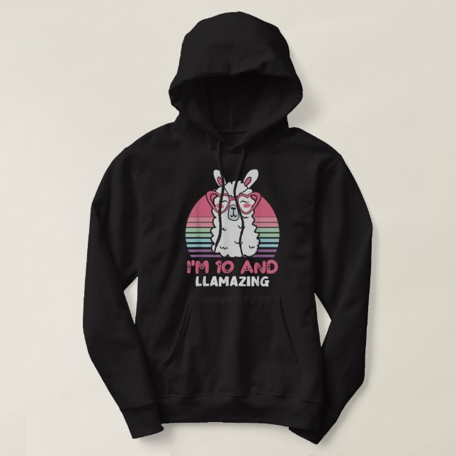 10 års ålder vid Llamazing Alpaca Llama 10:e födse Hoodie (Design framsida)