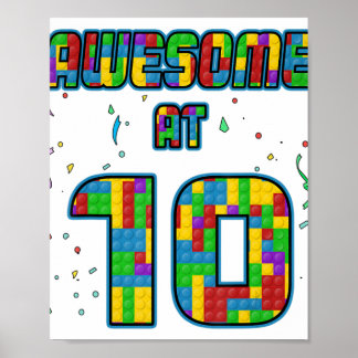 10 ÅRS Åldersgåva från födelsedag 10 Bygger block Poster